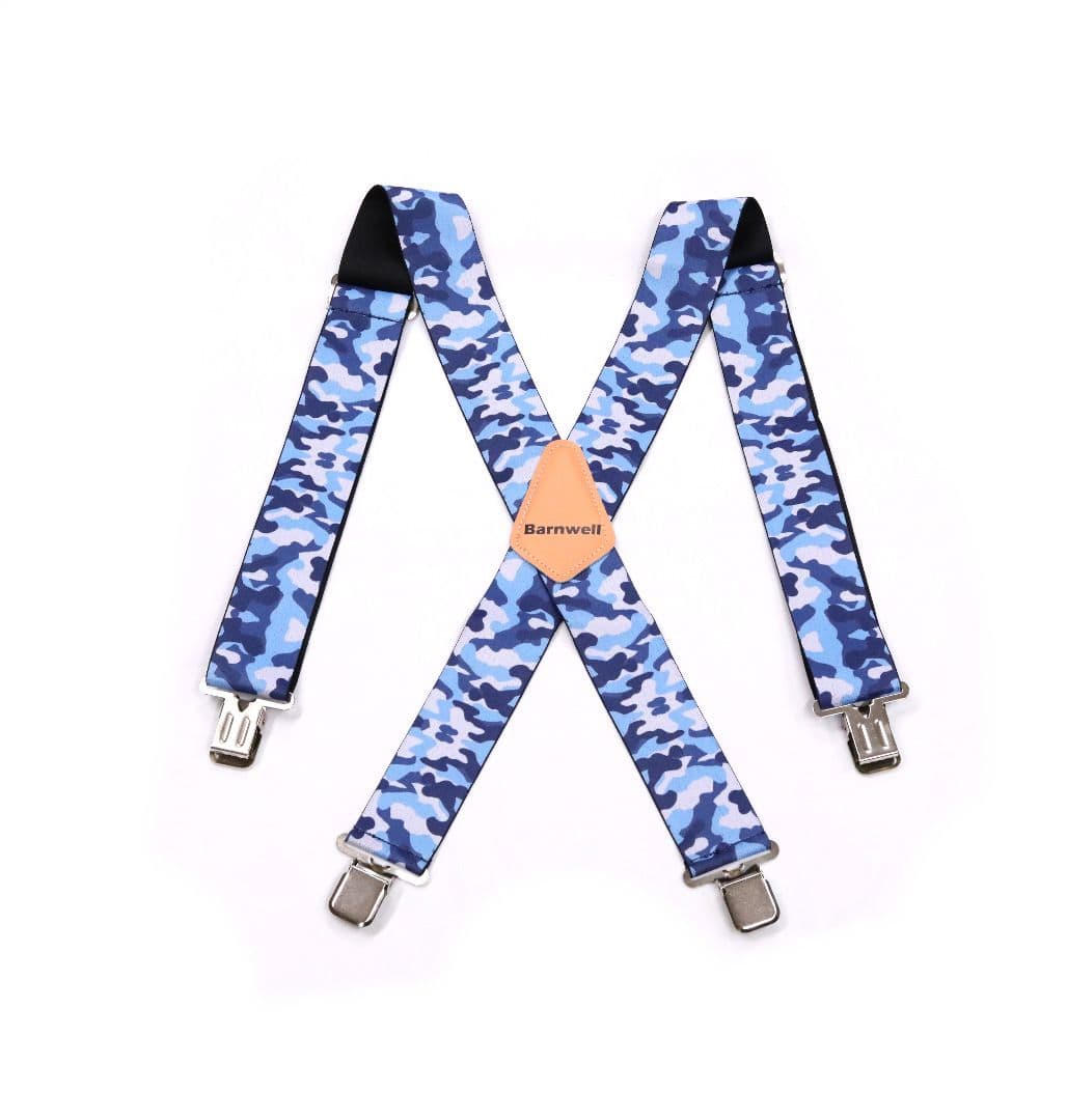 Barnwell Blue Camo Trouser Braces Suspenders Heavy Duty Metal Clips 50mm Wide