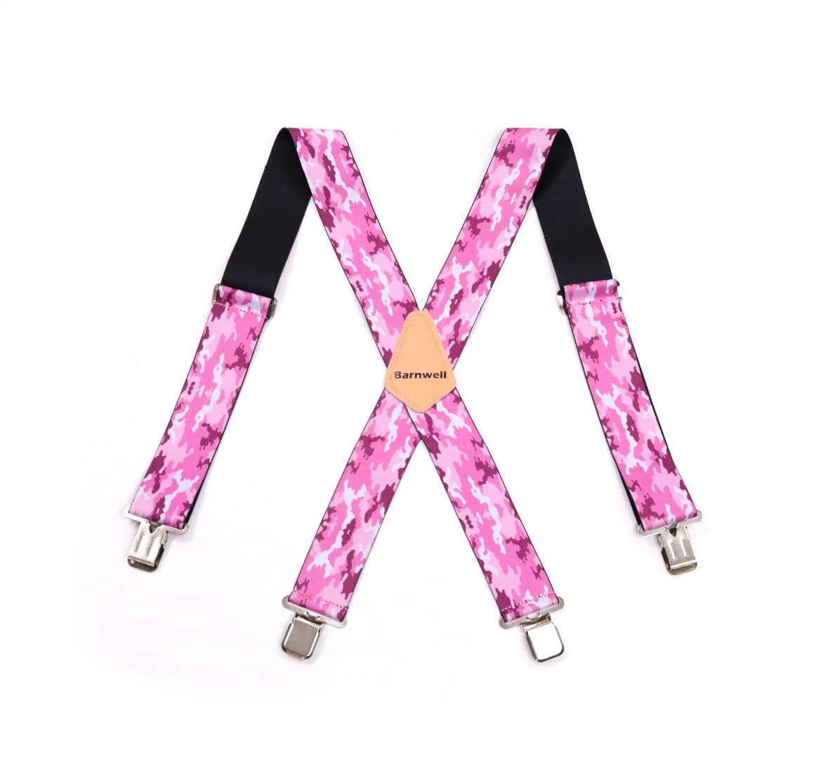 Barnwell Pink Camo Trouser Braces Suspenders Heavy Duty Metal Clips 50mm Wide