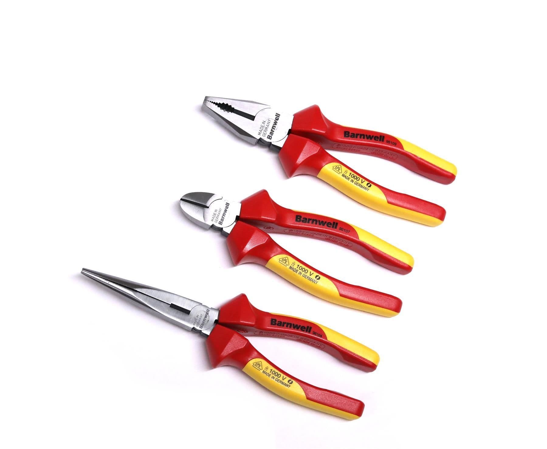 Barnwell Set of 3 VDE Pliers 160mm Side, 200mm Long Nose, 180mm Combin ...