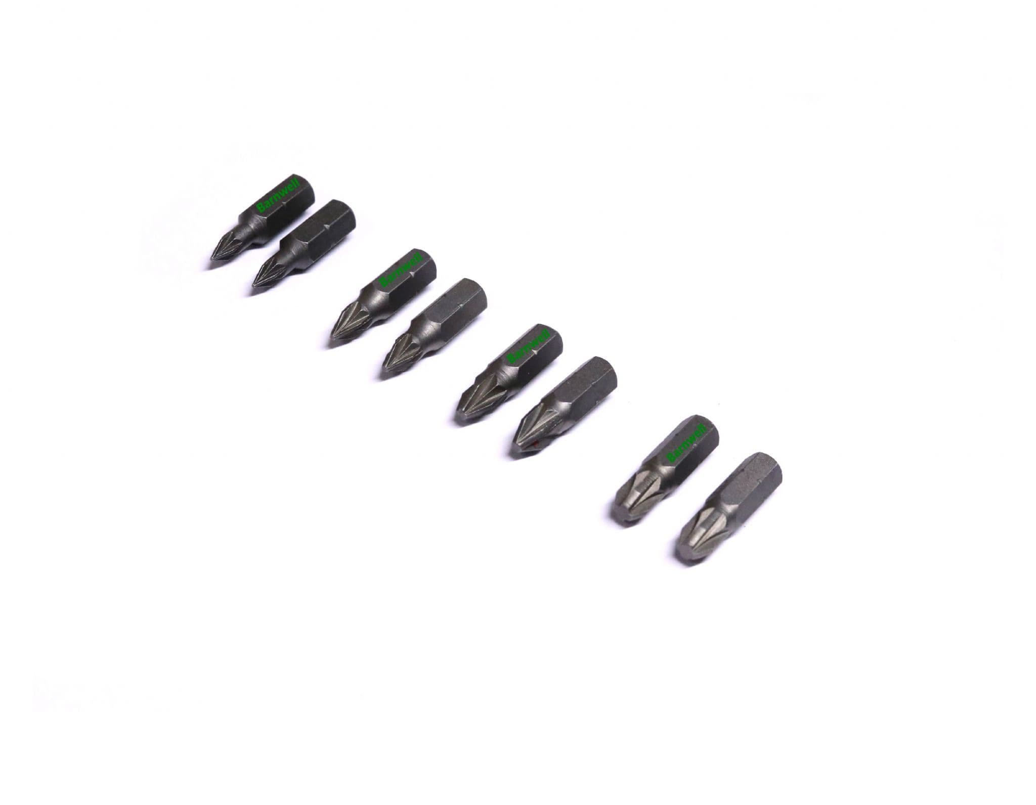 Barnwell Set of 8 Pozi PZ0, PZ1, PZ2, PZ3 Screwdriver Bits