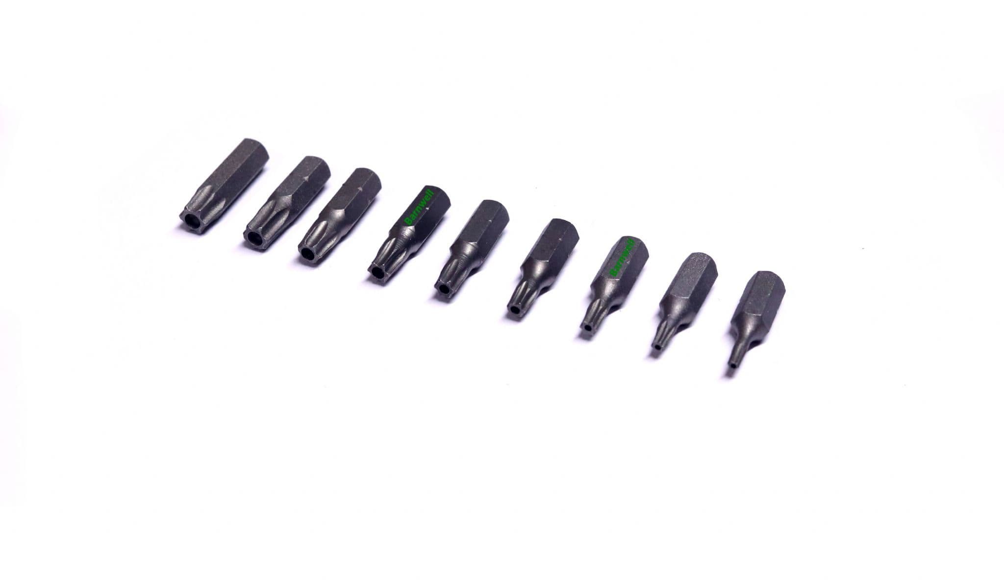 Barnwell Set of 9 Security Tamperproof Torx Star Screwdriver Bits T8 - T40